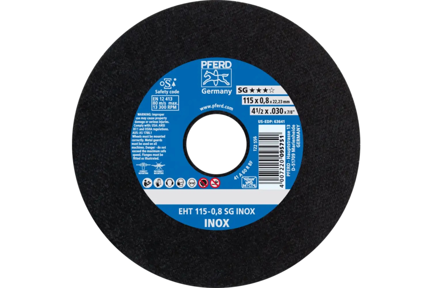 Picture of Pferd Cut-Off Wheel, 4-1/2" X .030 X 7/8, Sg Inox, T1, Aluminum Oxide